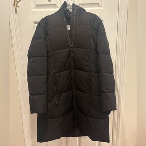 Calvin Klein Black Stand Collar Hooded Puffer Coat With Hood